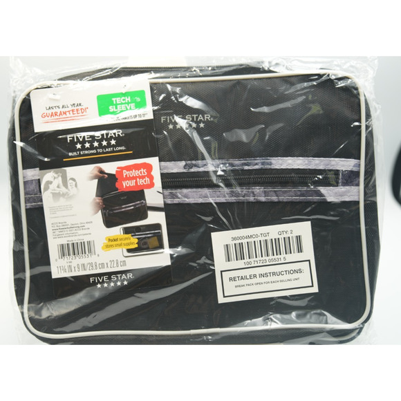 Five Star Tech Sleeve Tablet/Laptop Case 11" Black Padded Pocket Organizer NWT - Picture 3 of 4